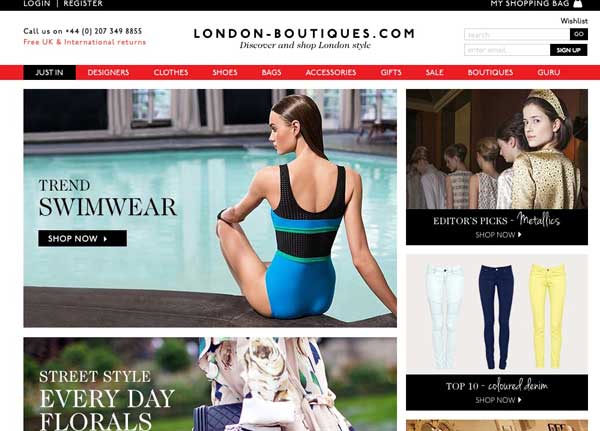 L'home page di London-Boutiques.com
