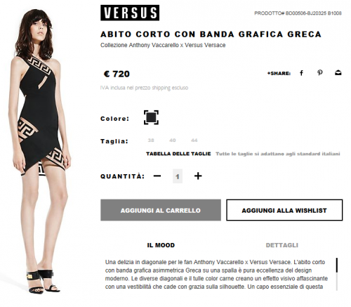 Abito VaccarelloxVersus Versace in vendita on line