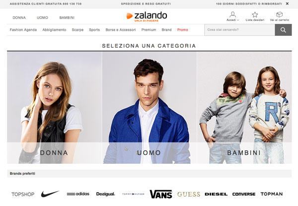La home page di Zalando