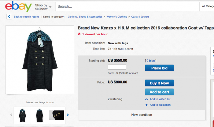 Un capo della collezione #KenzoXH&M in vendita su eBay