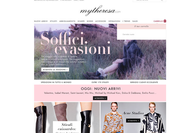 La homepage di Mytheresa.com