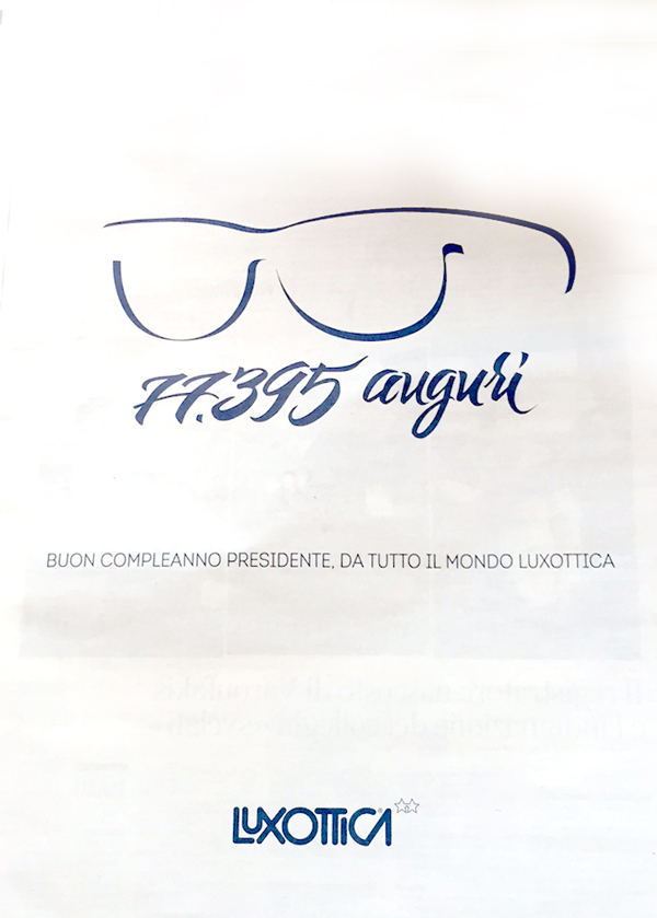 I dipendenti sul Corriere: “Tanti auguri Del Vecchio”