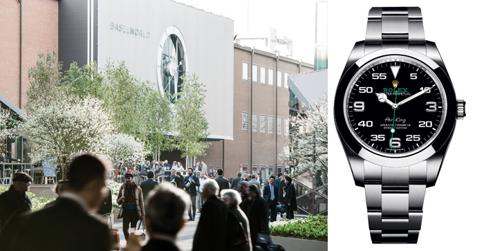 L’esterno della fiera e l’Oyster Perpetual Air-King di Rolex