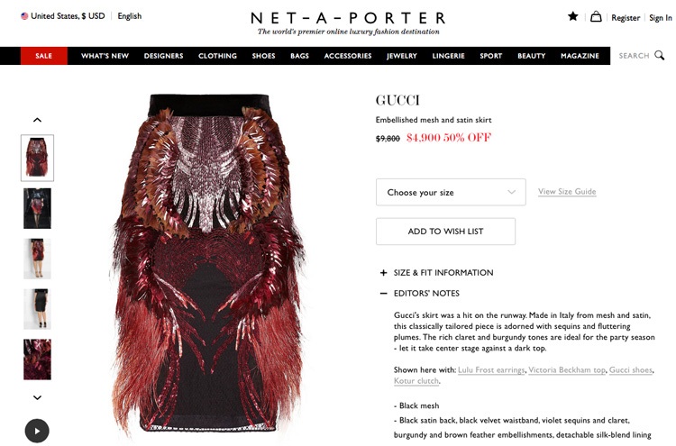 Net-a-porter Us svende i Gucci di Frida