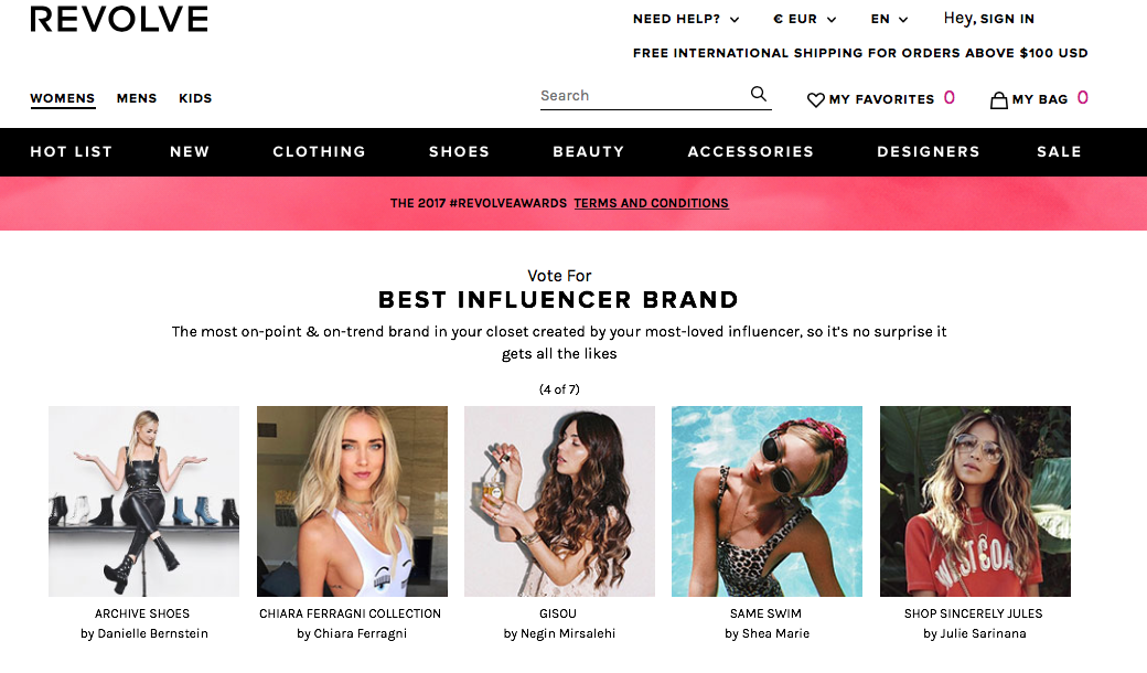 Revolve lancia gli Awards per gli influencer