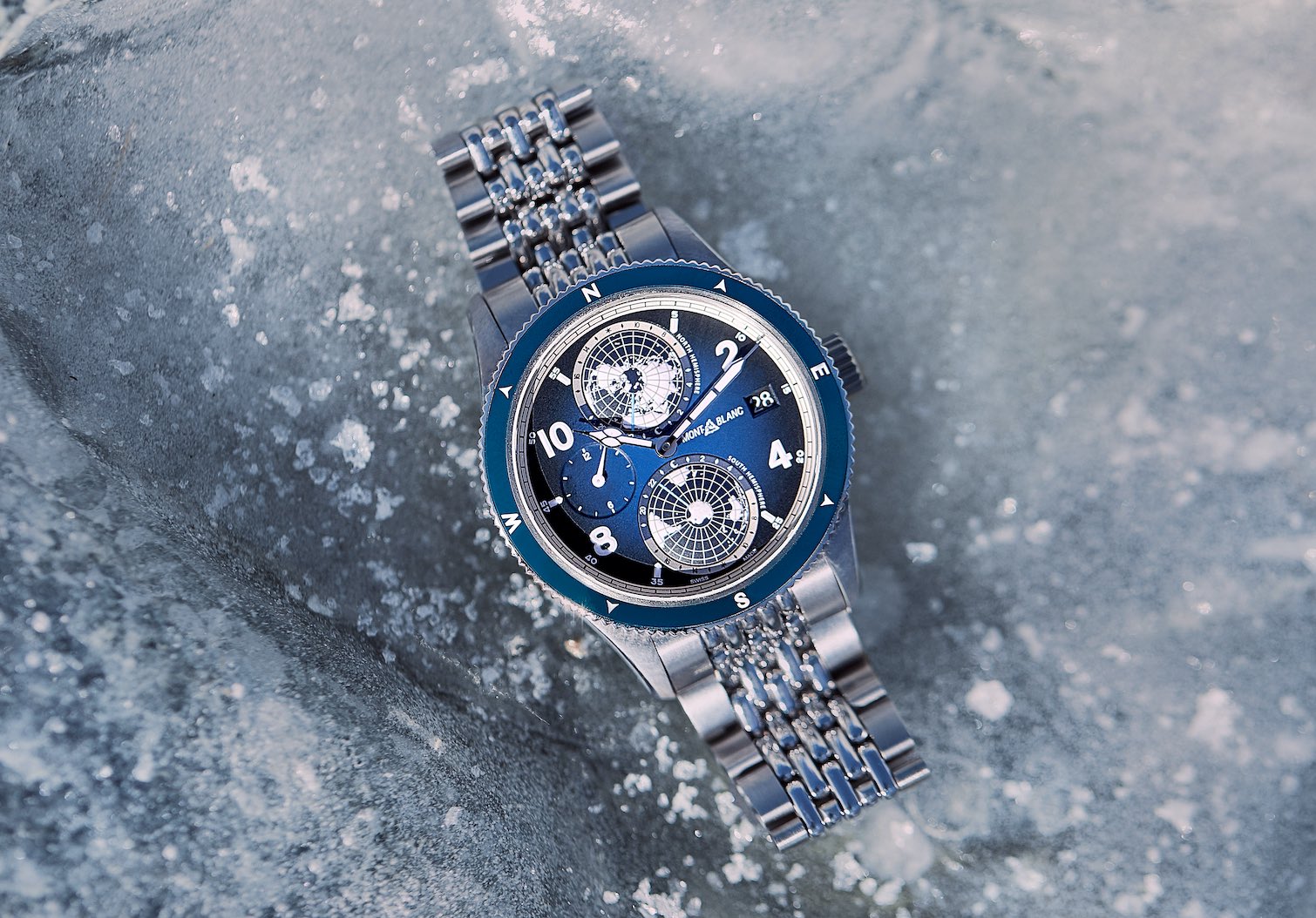 Montblanc 1858 Geosphere scandisce il tempo in blu