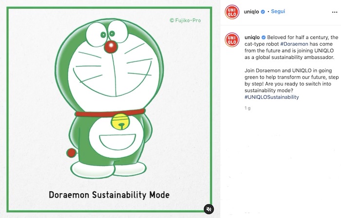 Doraemon testimonial verde per Uniqlo